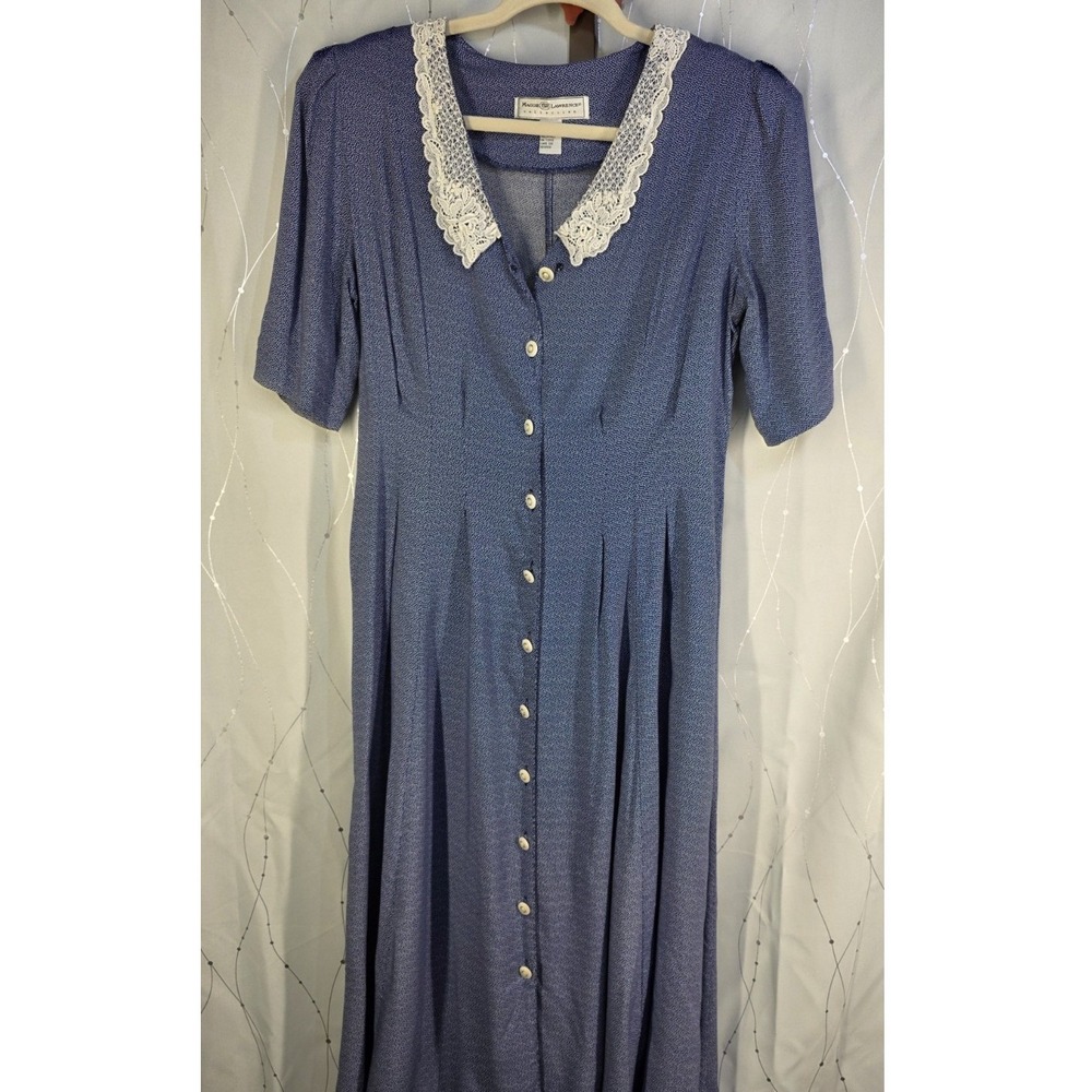 VTG 90s Maggie Lawrence Dress‎ 10 Maxi Button Front Prairie Cottagecore Birdseye